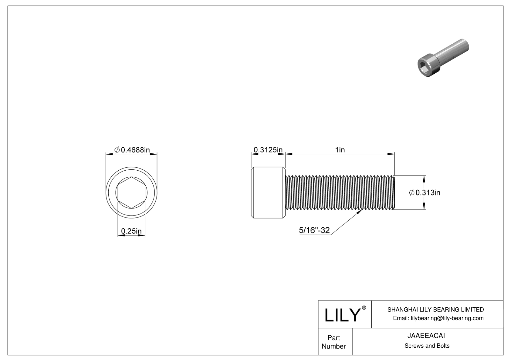 JAAEEACAI Alloy Steel Socket Head Screws cad drawing