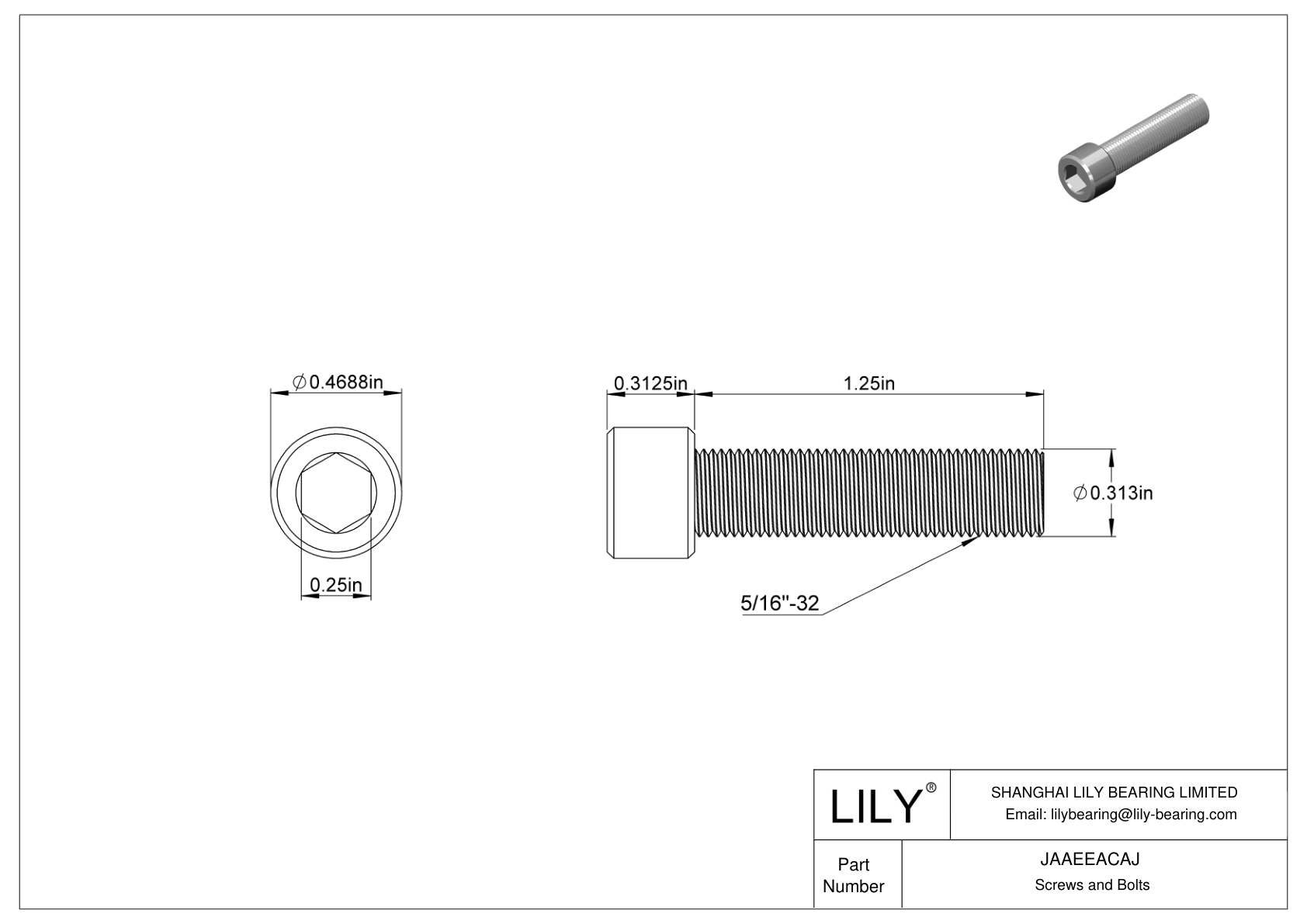 JAAEEACAJ Alloy Steel Socket Head Screws cad drawing