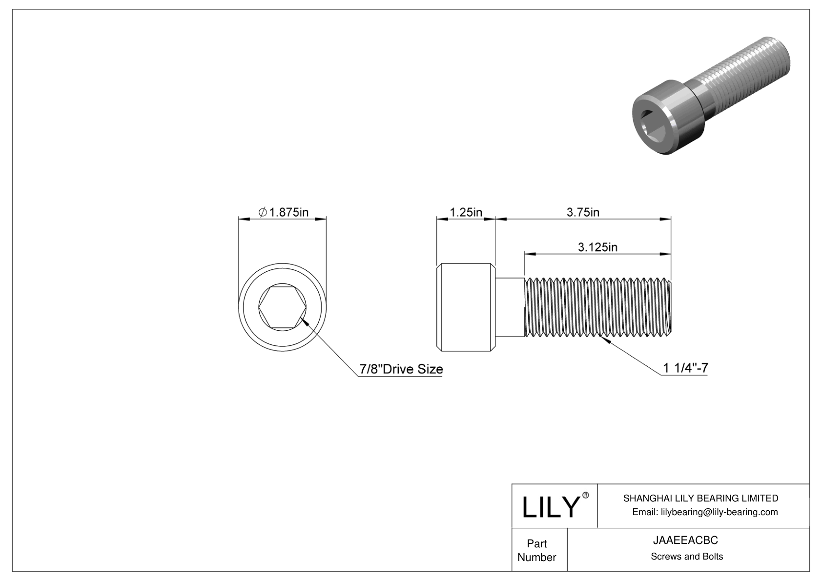 JAAEEACBC Alloy Steel Socket Head Screws cad drawing