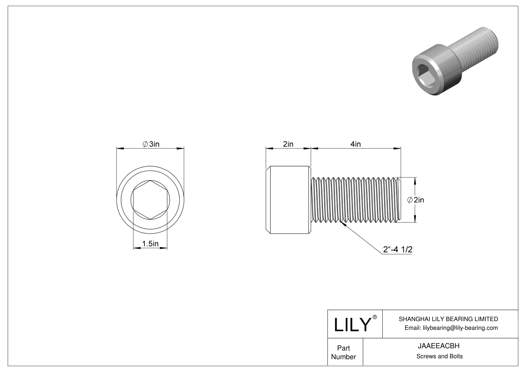 JAAEEACBH Alloy Steel Socket Head Screws cad drawing