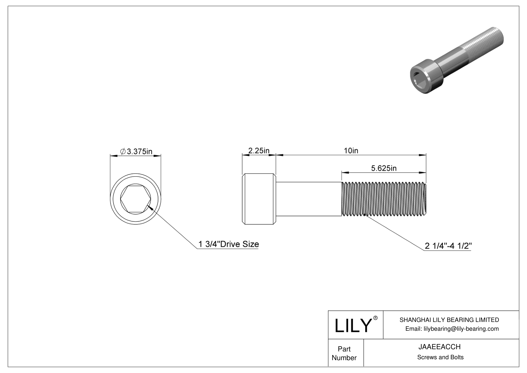 JAAEEACCH Alloy Steel Socket Head Screws cad drawing