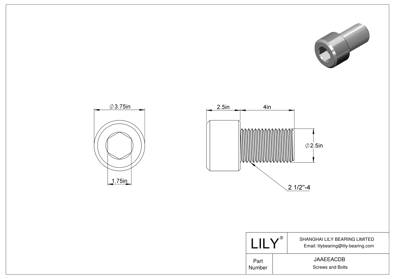 JAAEEACDB Alloy Steel Socket Head Screws cad drawing