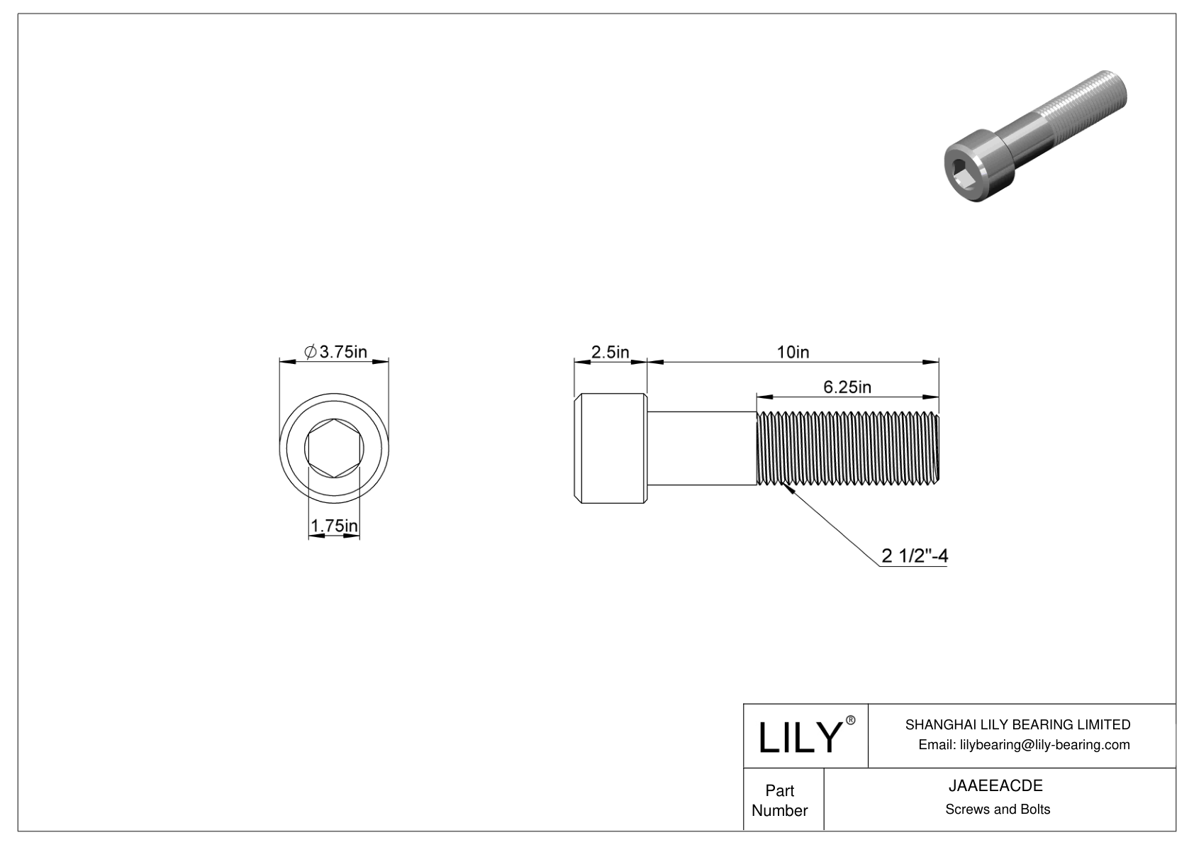 JAAEEACDE Alloy Steel Socket Head Screws cad drawing