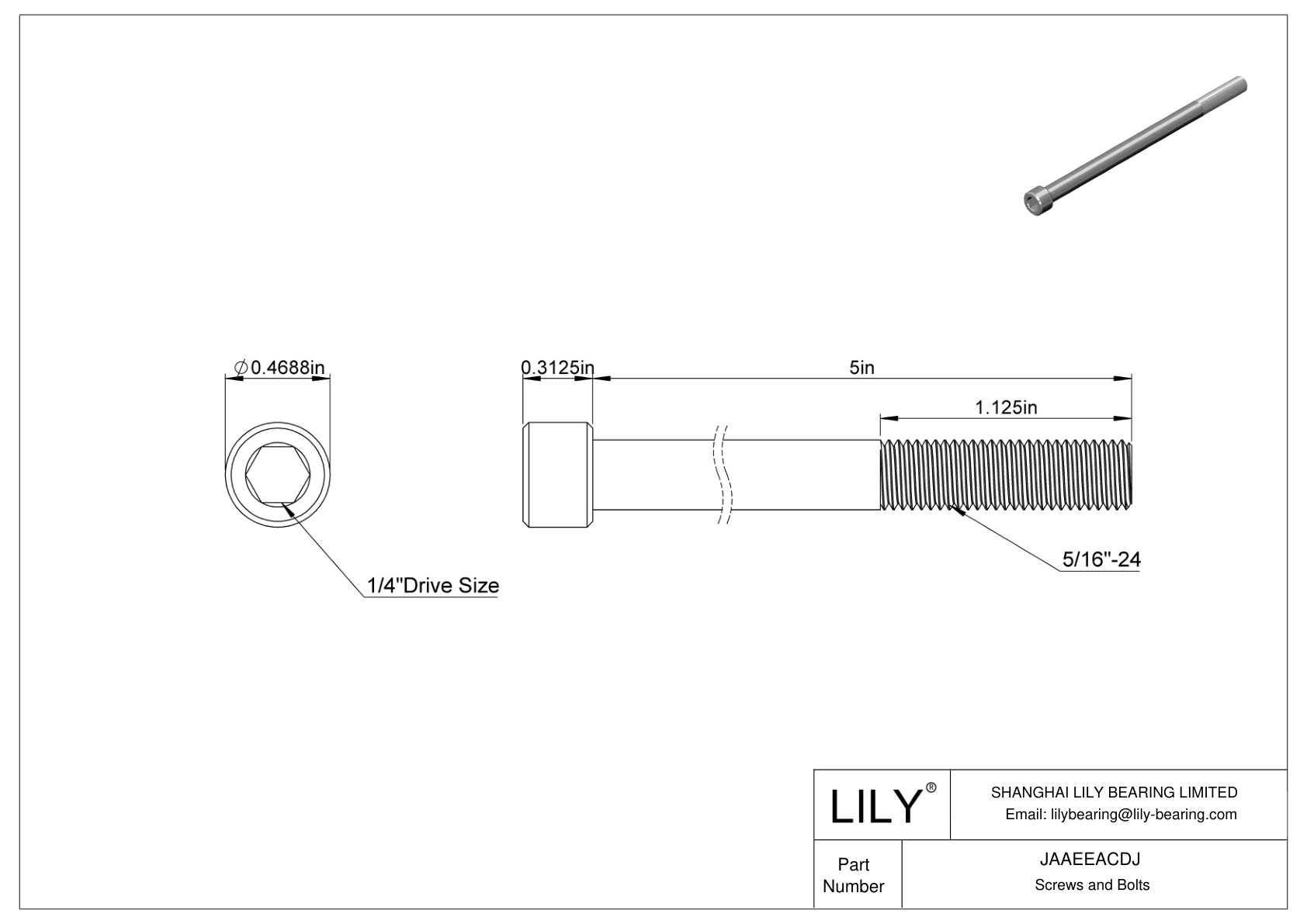 JAAEEACDJ Alloy Steel Socket Head Screws cad drawing