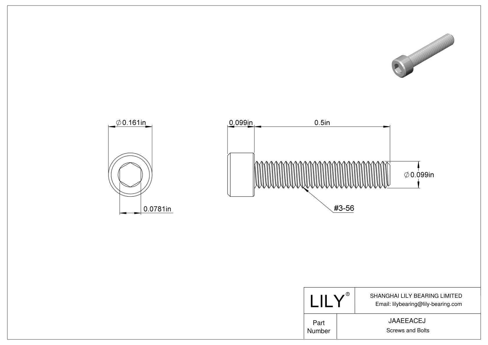 JAAEEACEJ Alloy Steel Socket Head Screws cad drawing