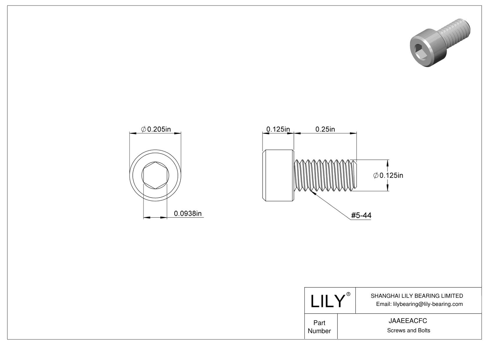 JAAEEACFC Alloy Steel Socket Head Screws cad drawing