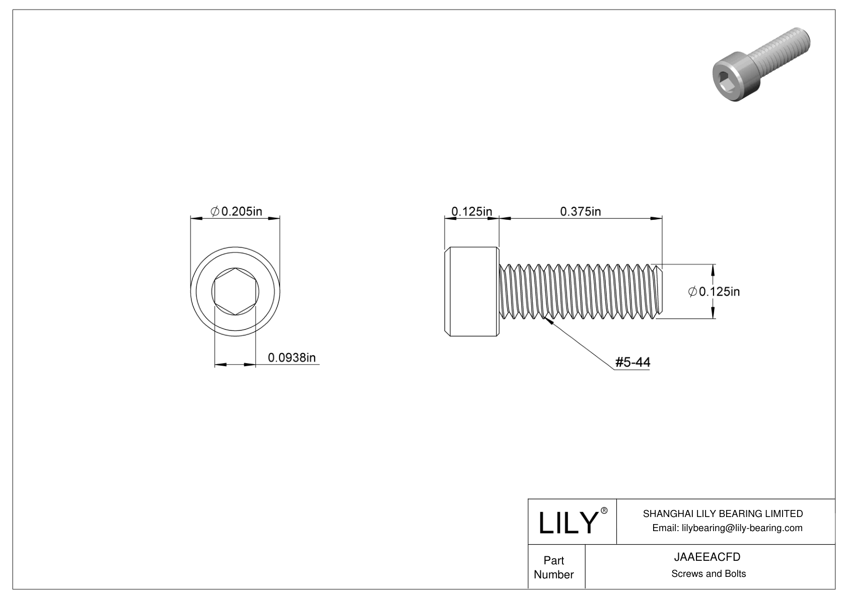 JAAEEACFD Alloy Steel Socket Head Screws cad drawing