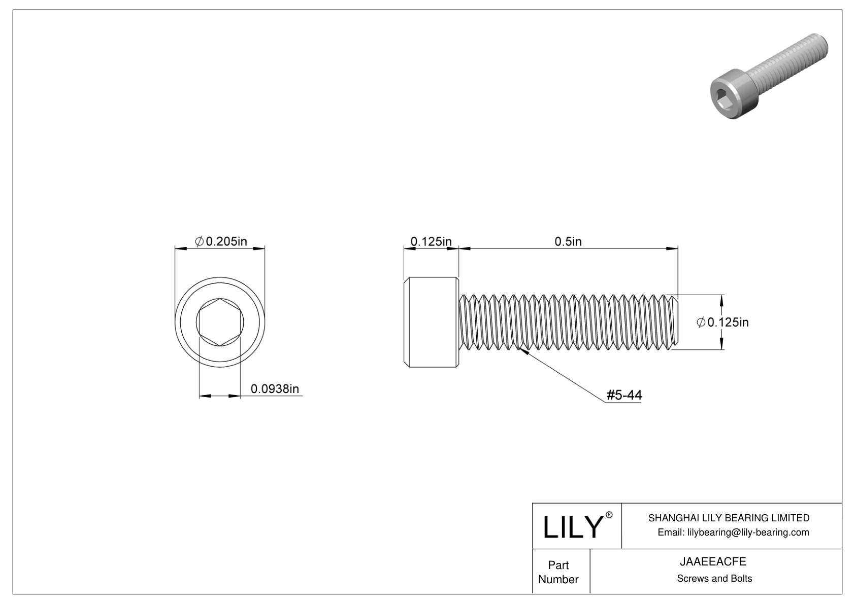 JAAEEACFE Alloy Steel Socket Head Screws cad drawing