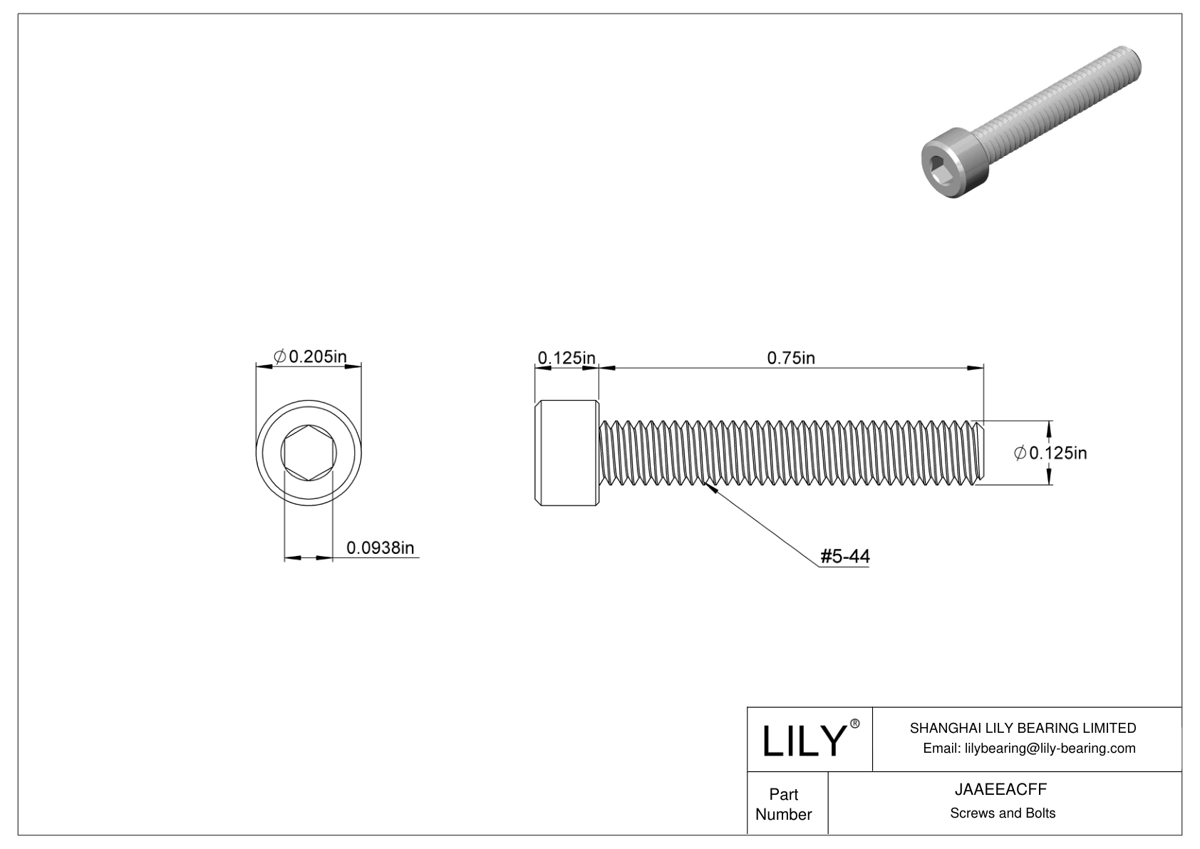 JAAEEACFF Alloy Steel Socket Head Screws cad drawing