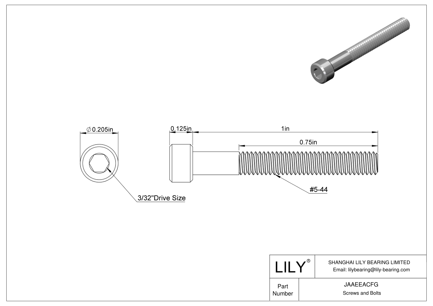 JAAEEACFG Alloy Steel Socket Head Screws cad drawing