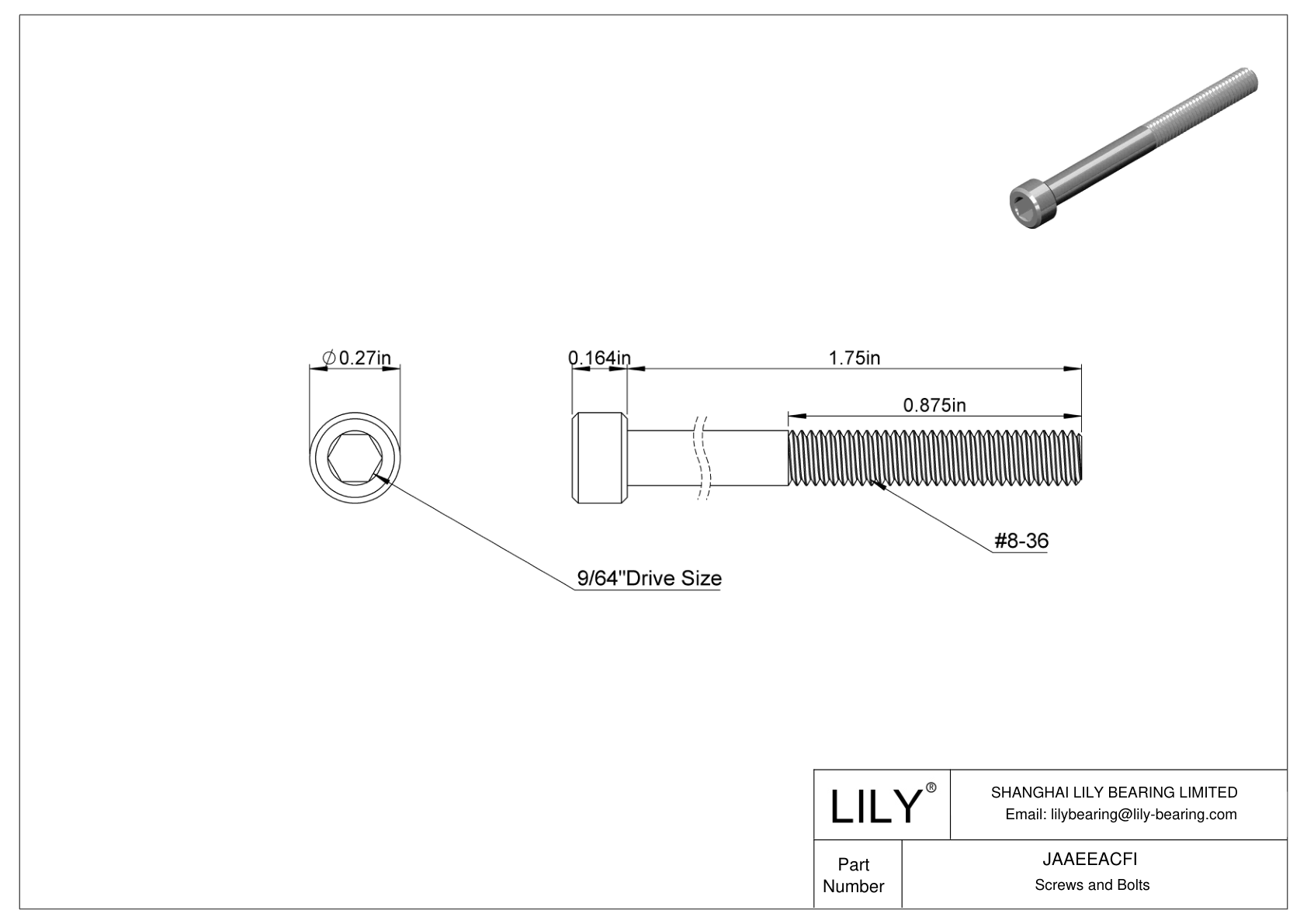 JAAEEACFI Alloy Steel Socket Head Screws cad drawing