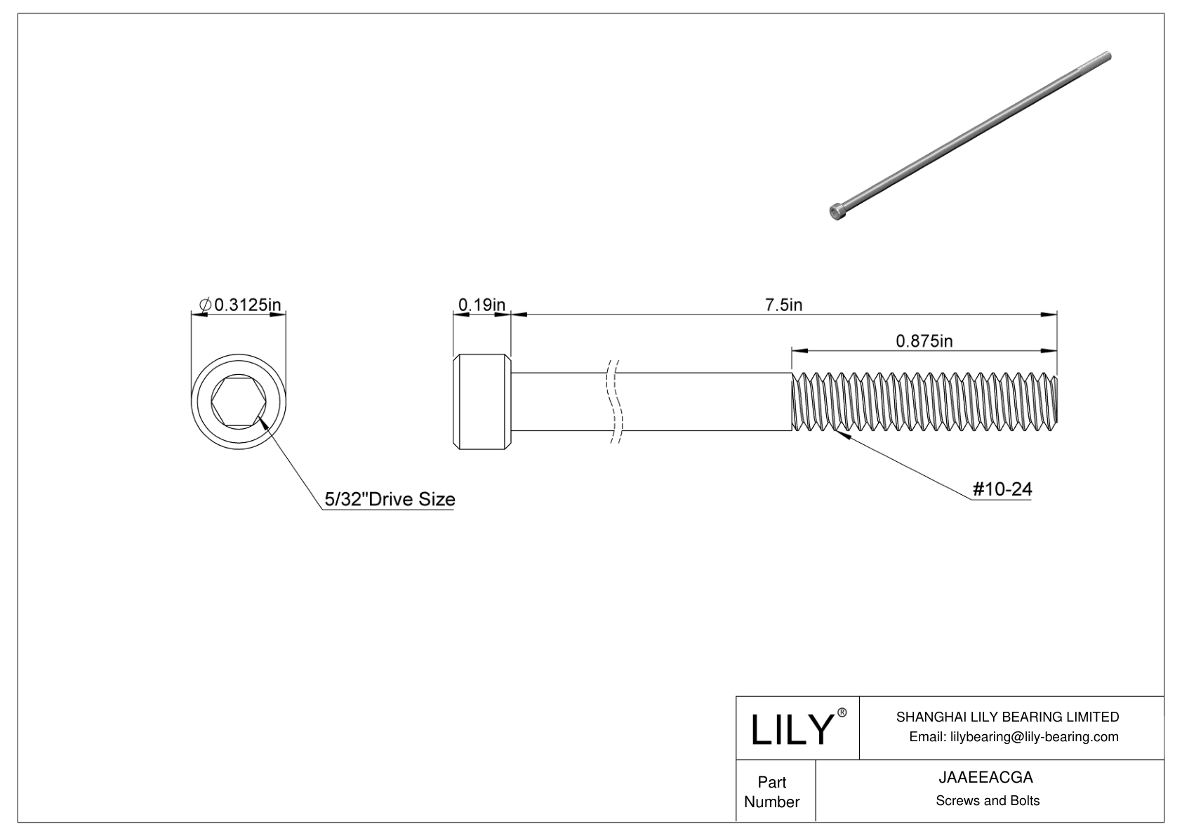 JAAEEACGA 合金钢内六角螺钉 cad drawing