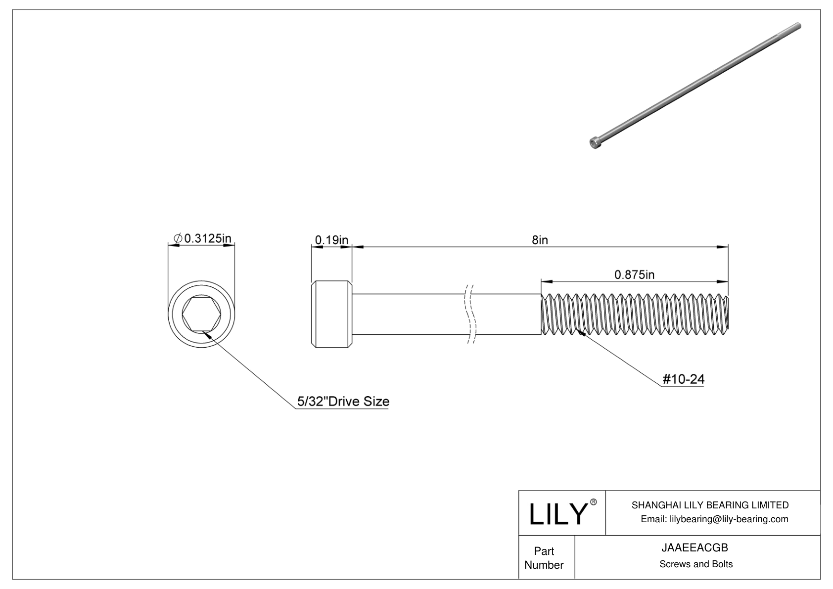 JAAEEACGB Alloy Steel Socket Head Screws cad drawing