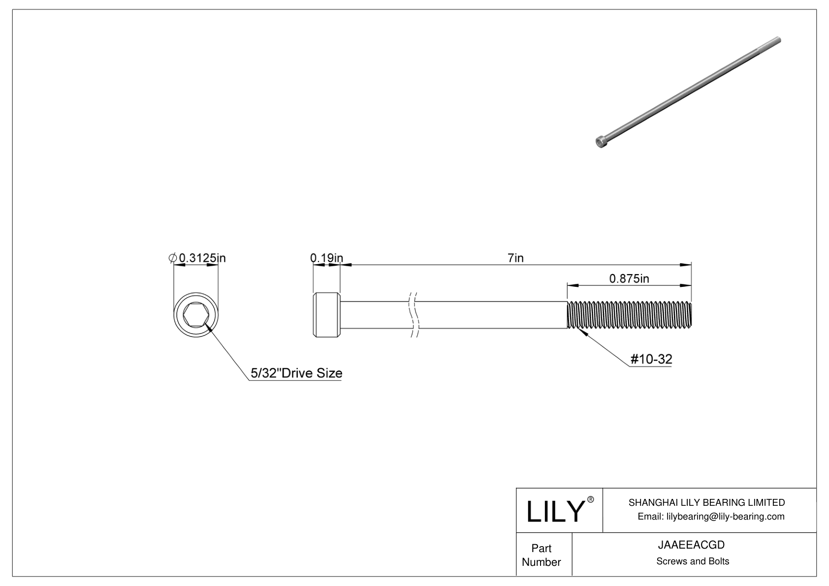 JAAEEACGD Alloy Steel Socket Head Screws cad drawing