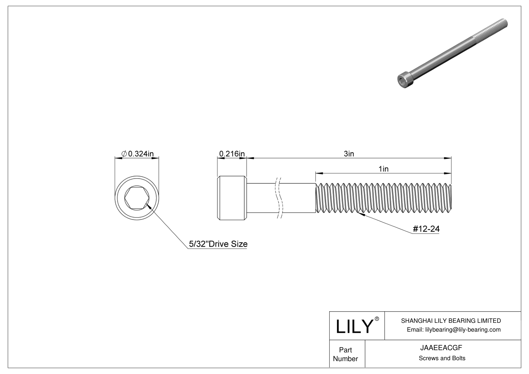 JAAEEACGF Alloy Steel Socket Head Screws cad drawing