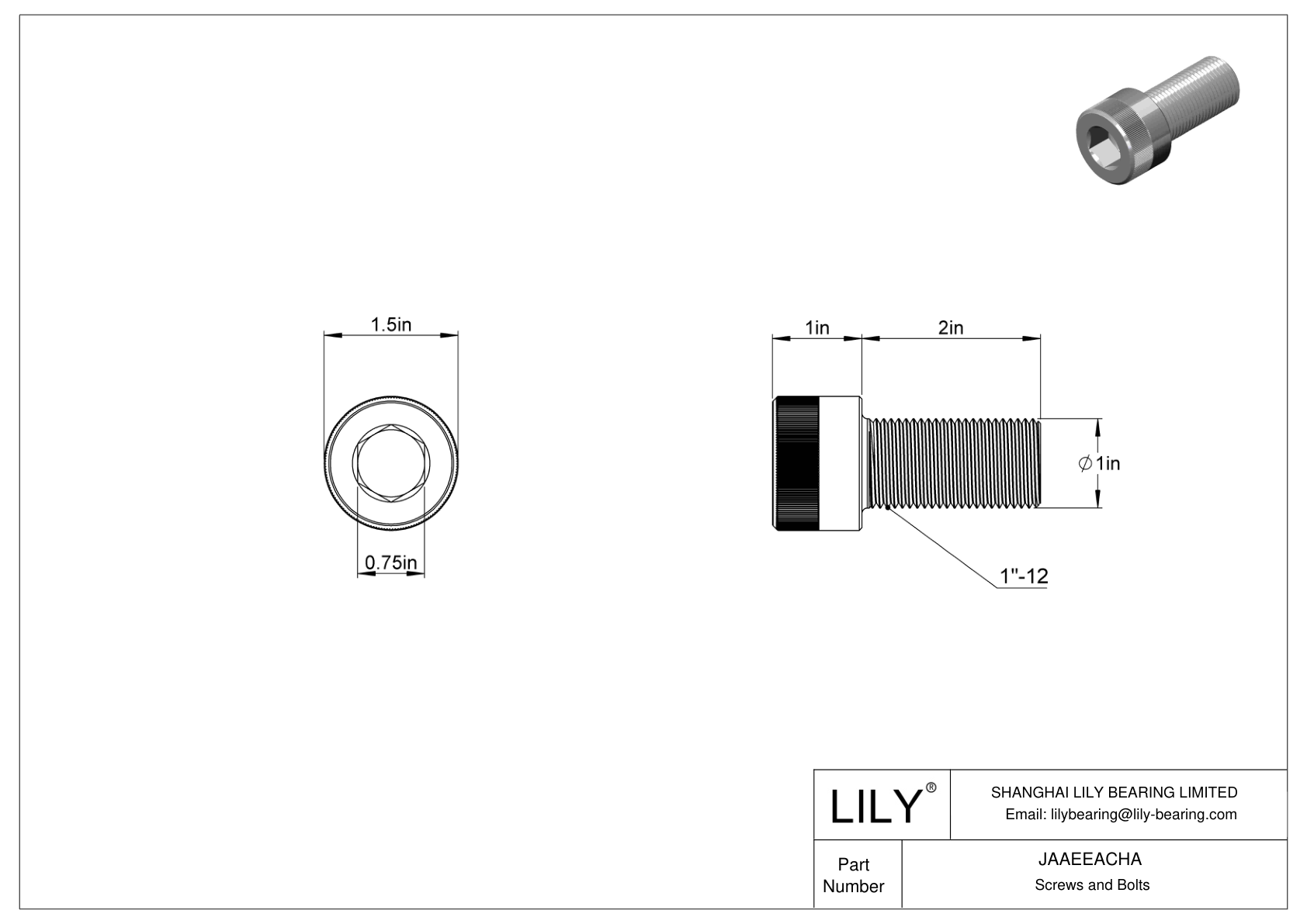 JAAEEACHA 合金钢内六角螺钉 cad drawing