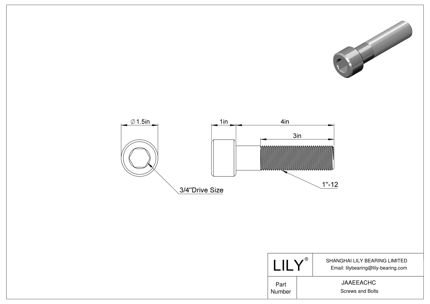 JAAEEACHC Alloy Steel Socket Head Screws cad drawing