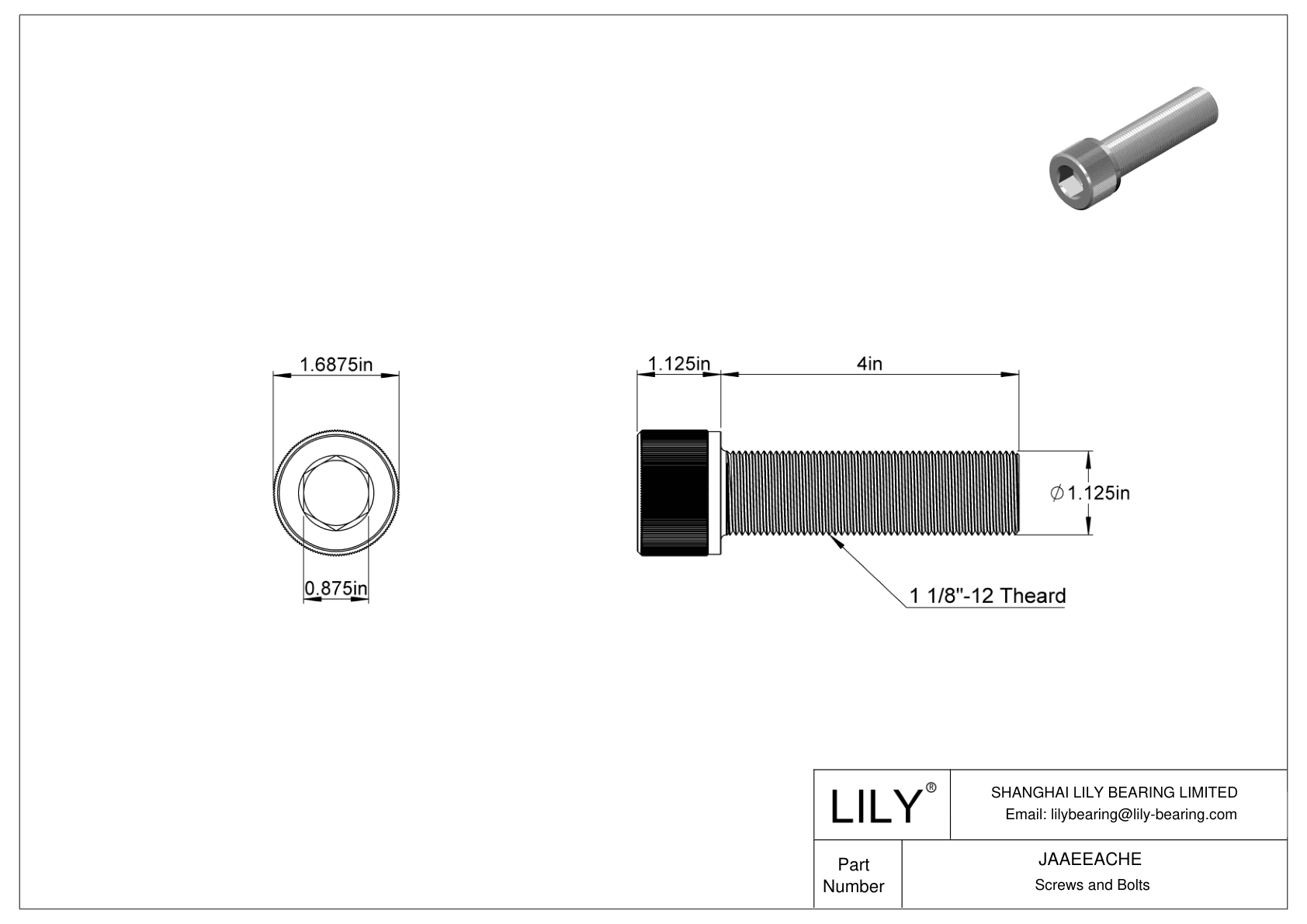 JAAEEACHE Alloy Steel Socket Head Screws cad drawing