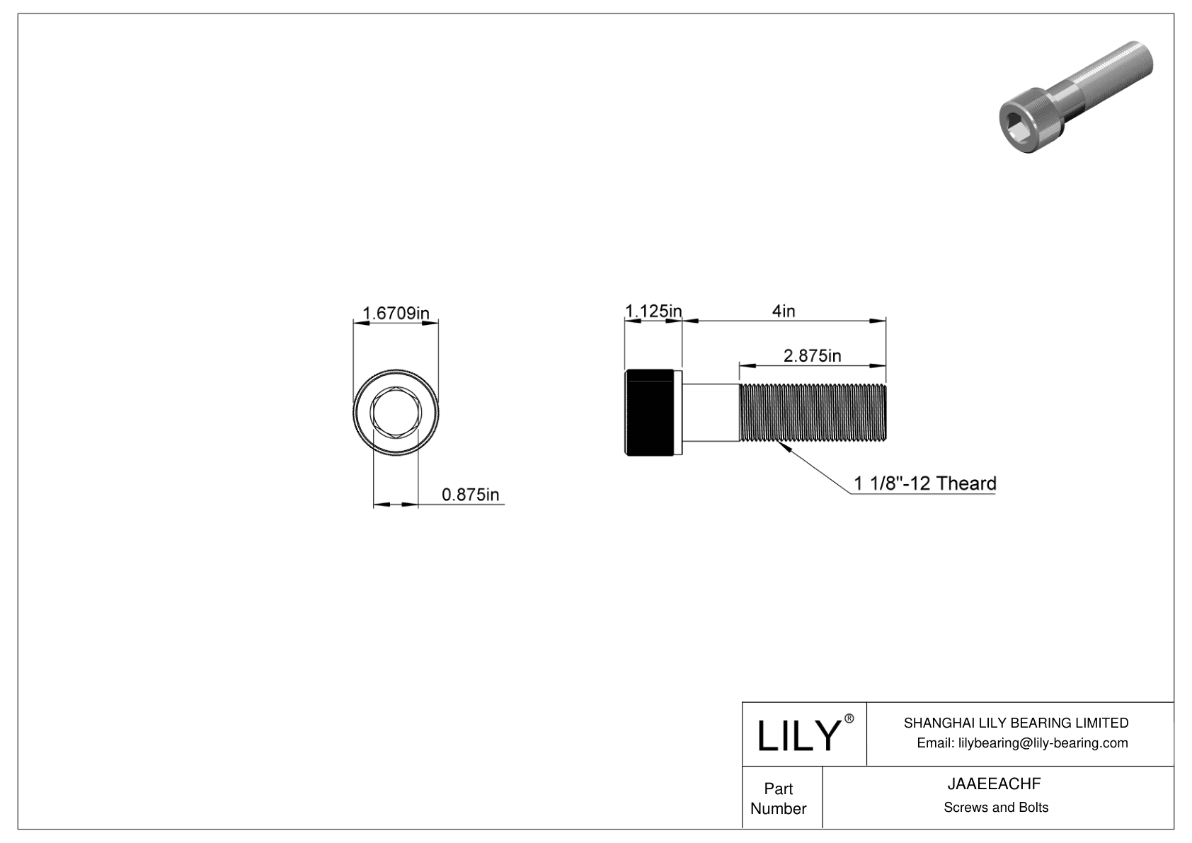 JAAEEACHF Alloy Steel Socket Head Screws cad drawing