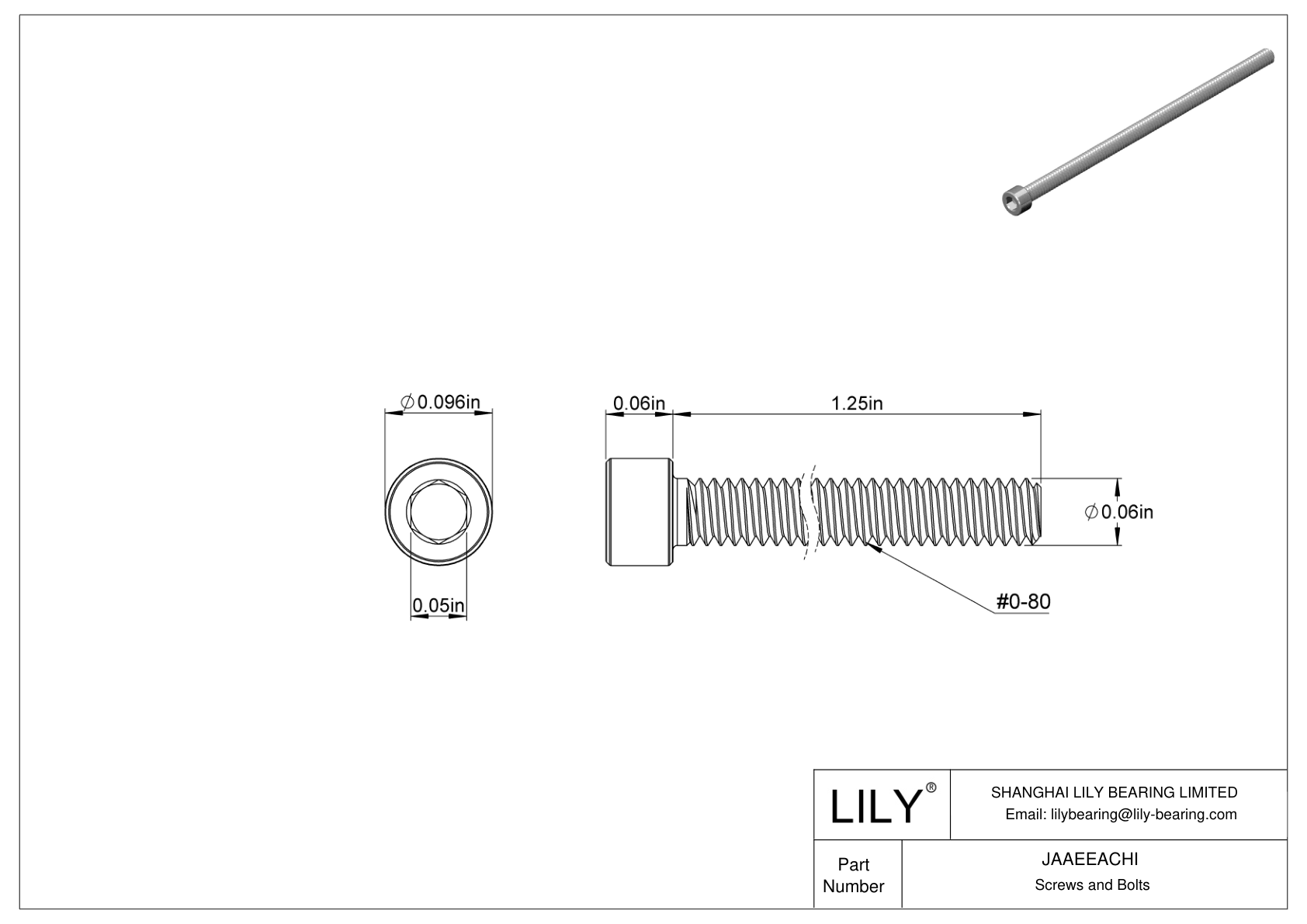 JAAEEACHI Alloy Steel Socket Head Screws cad drawing