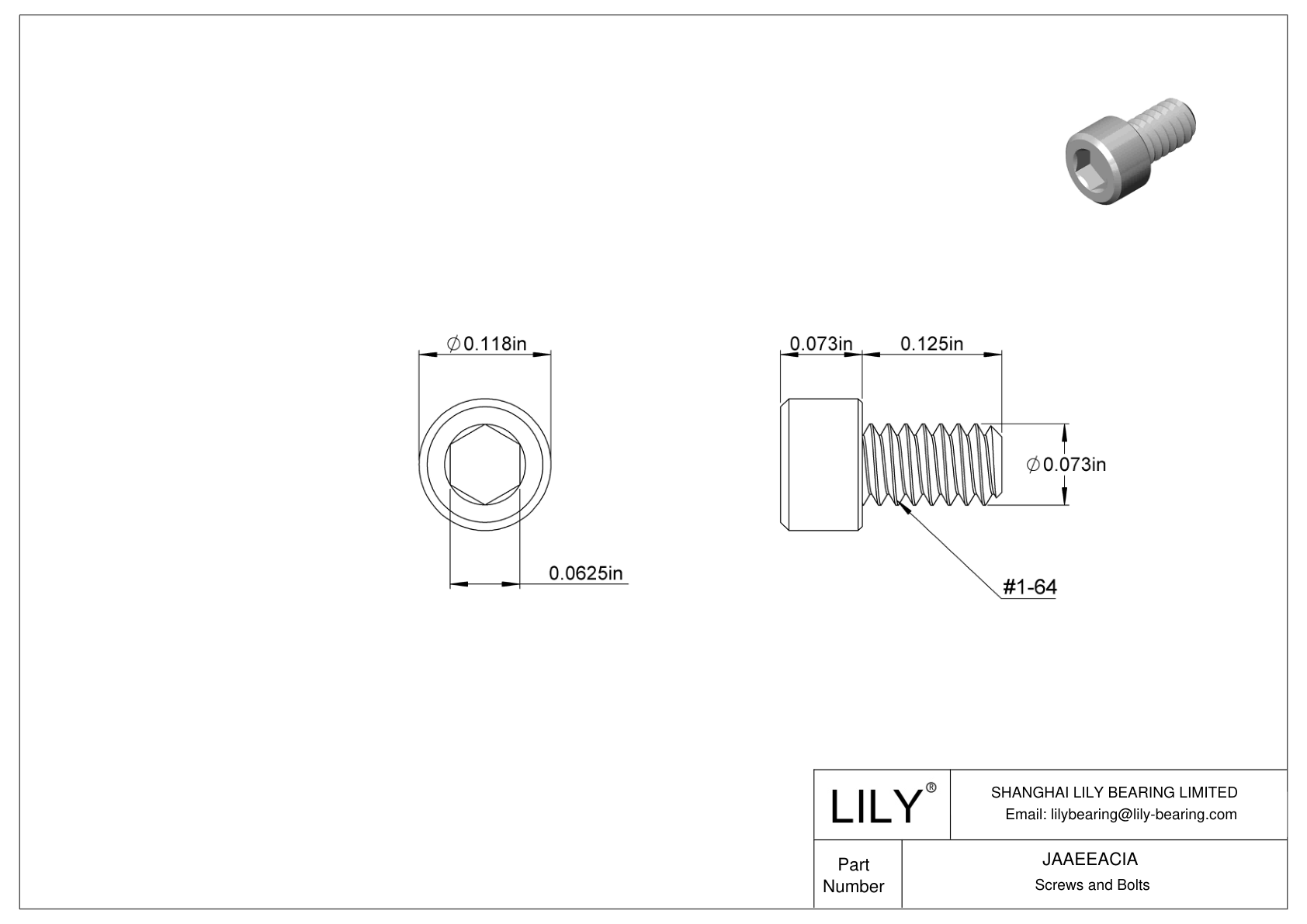 JAAEEACIA Alloy Steel Socket Head Screws cad drawing