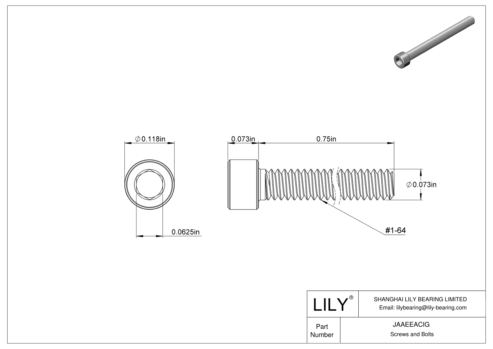 JAAEEACIG Alloy Steel Socket Head Screws cad drawing