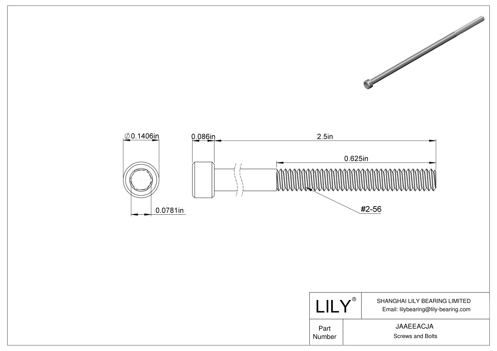 JAAEEACJA Alloy Steel Socket Head Screws cad drawing