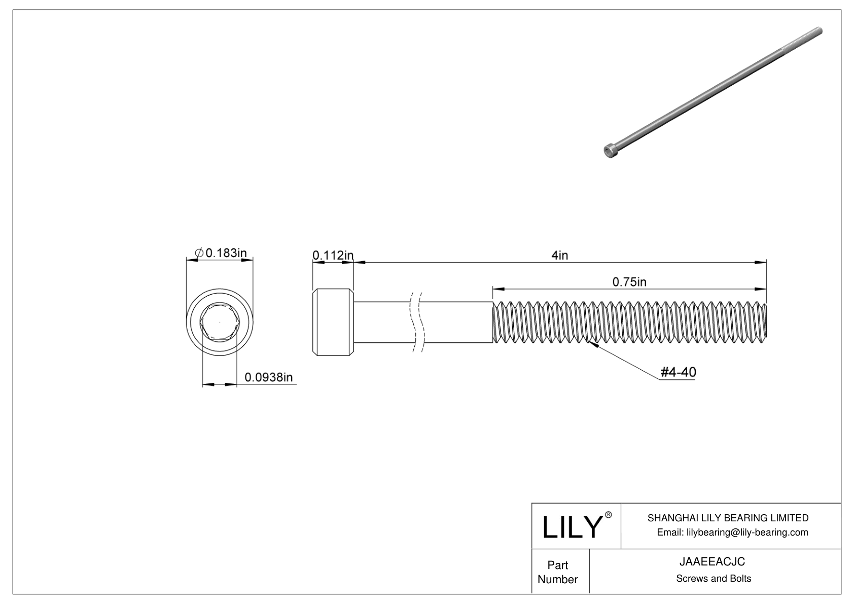 JAAEEACJC Alloy Steel Socket Head Screws cad drawing