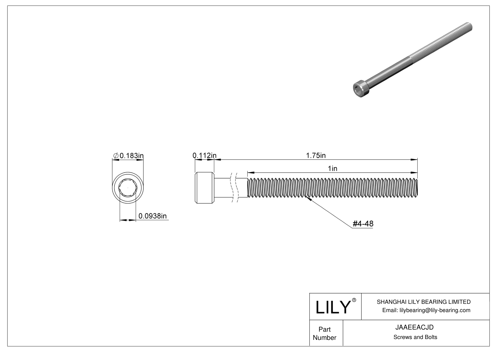 JAAEEACJD Alloy Steel Socket Head Screws cad drawing