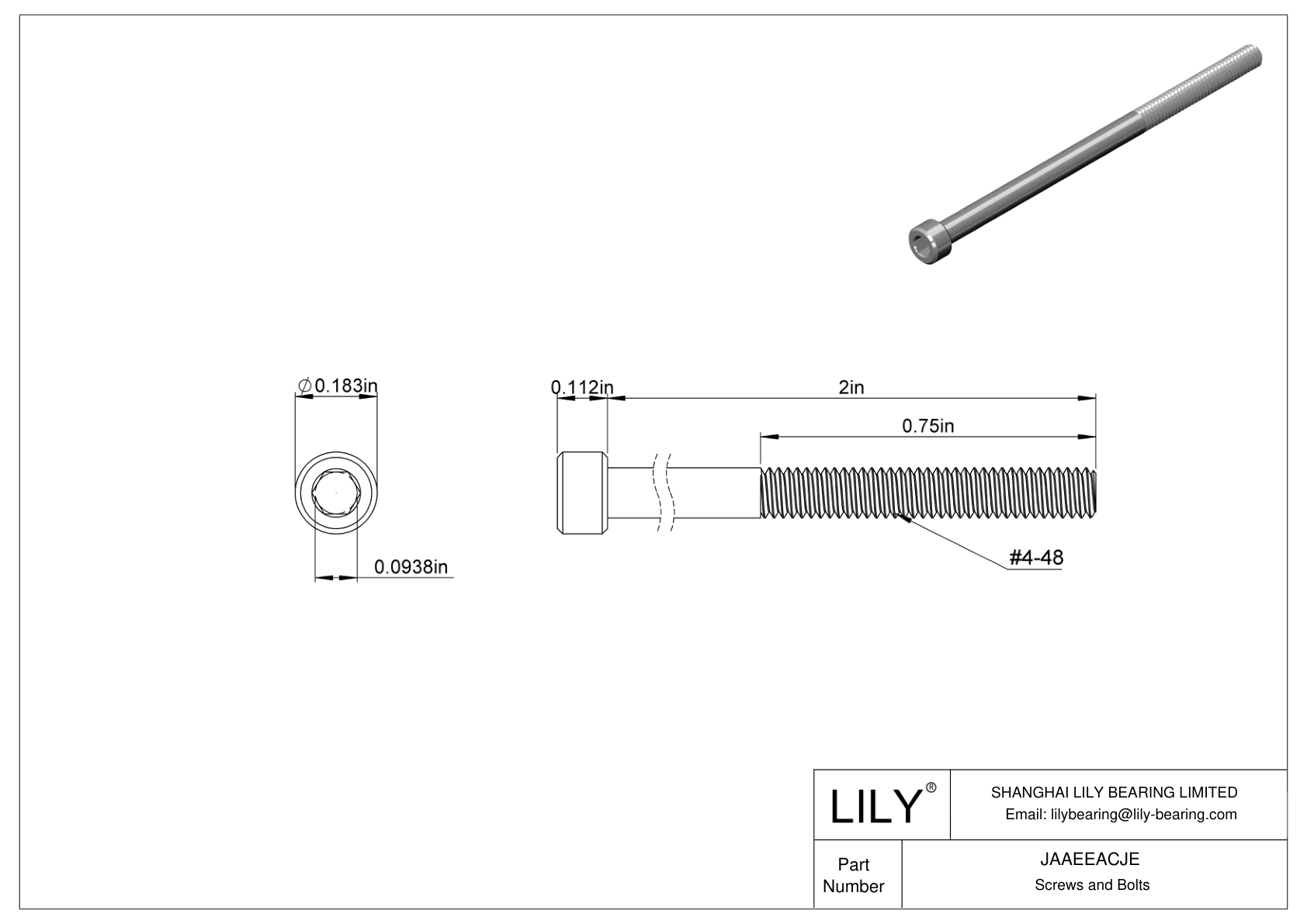 JAAEEACJE Alloy Steel Socket Head Screws cad drawing