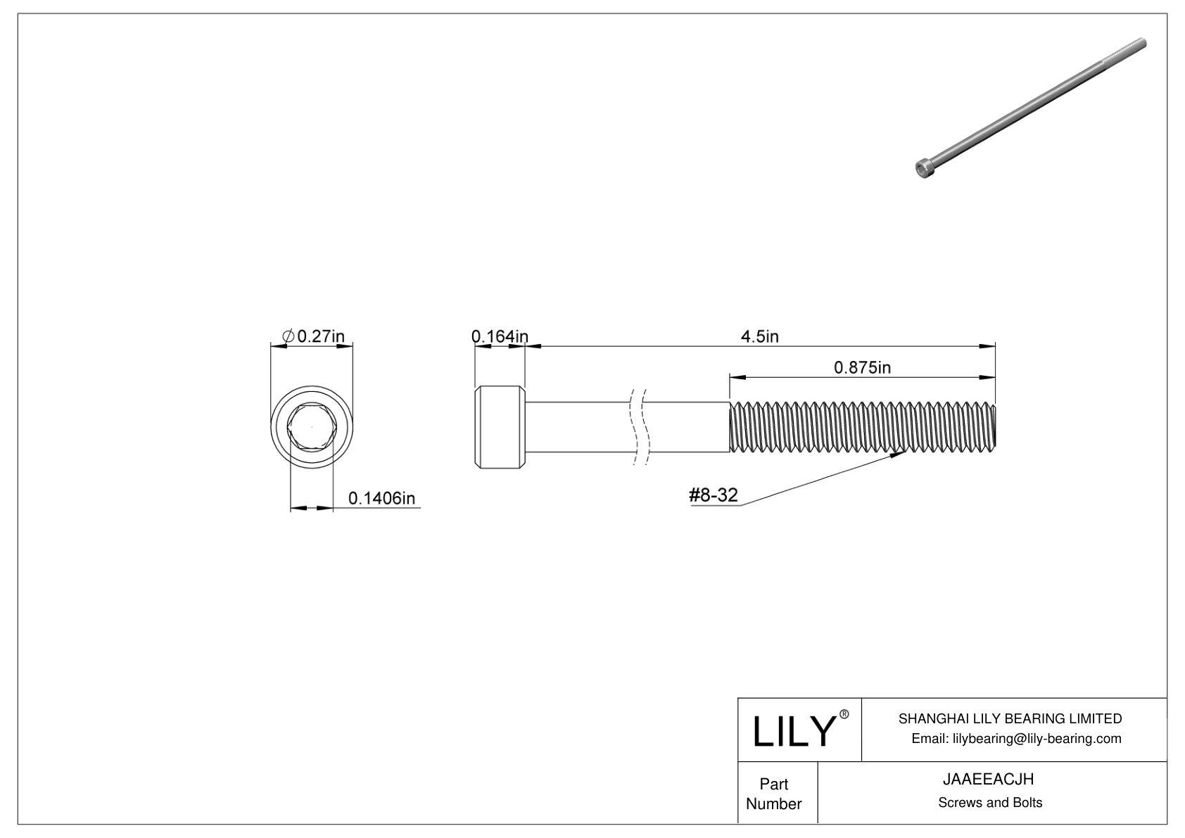 JAAEEACJH Alloy Steel Socket Head Screws cad drawing