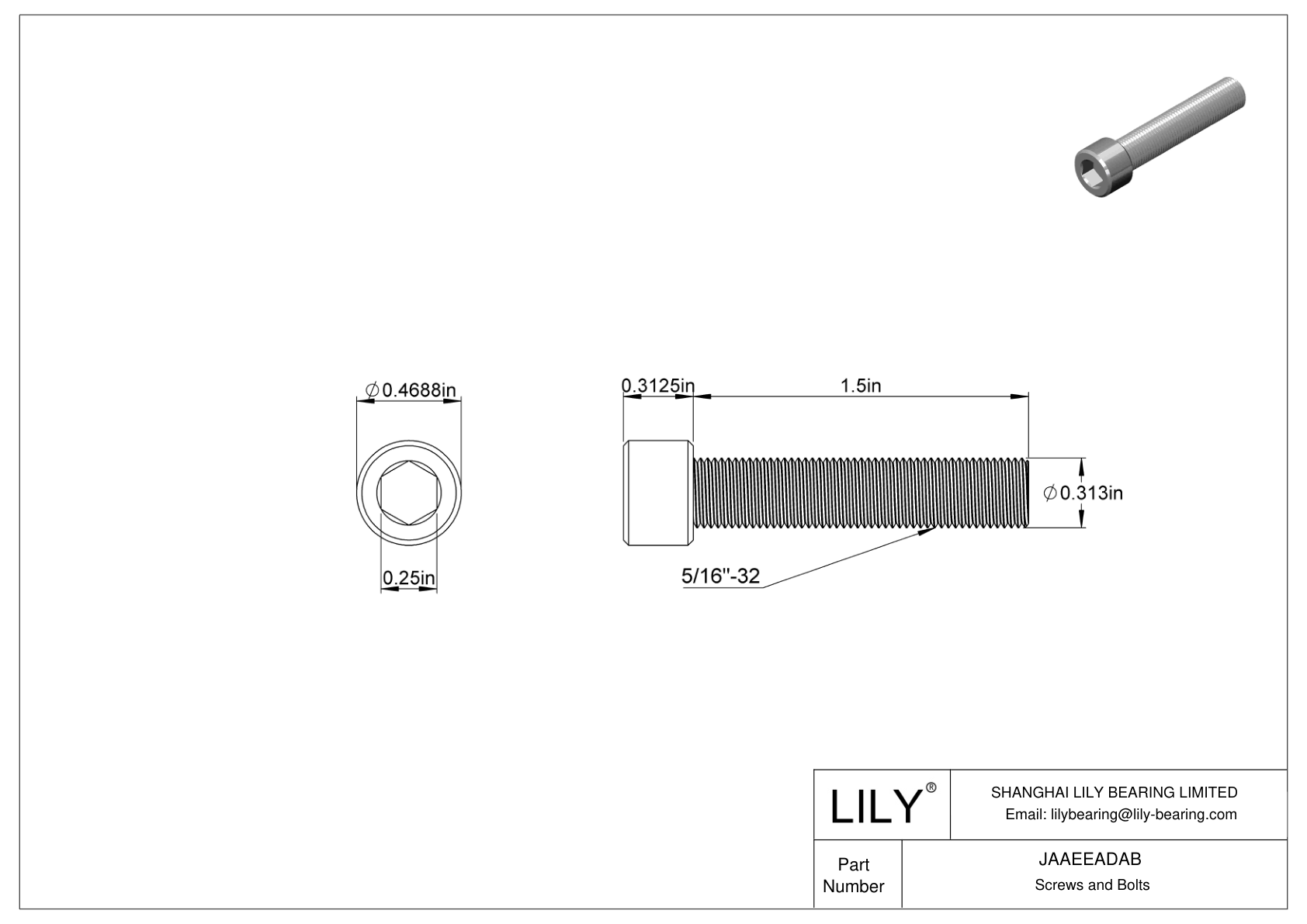 JAAEEADAB Alloy Steel Socket Head Screws cad drawing