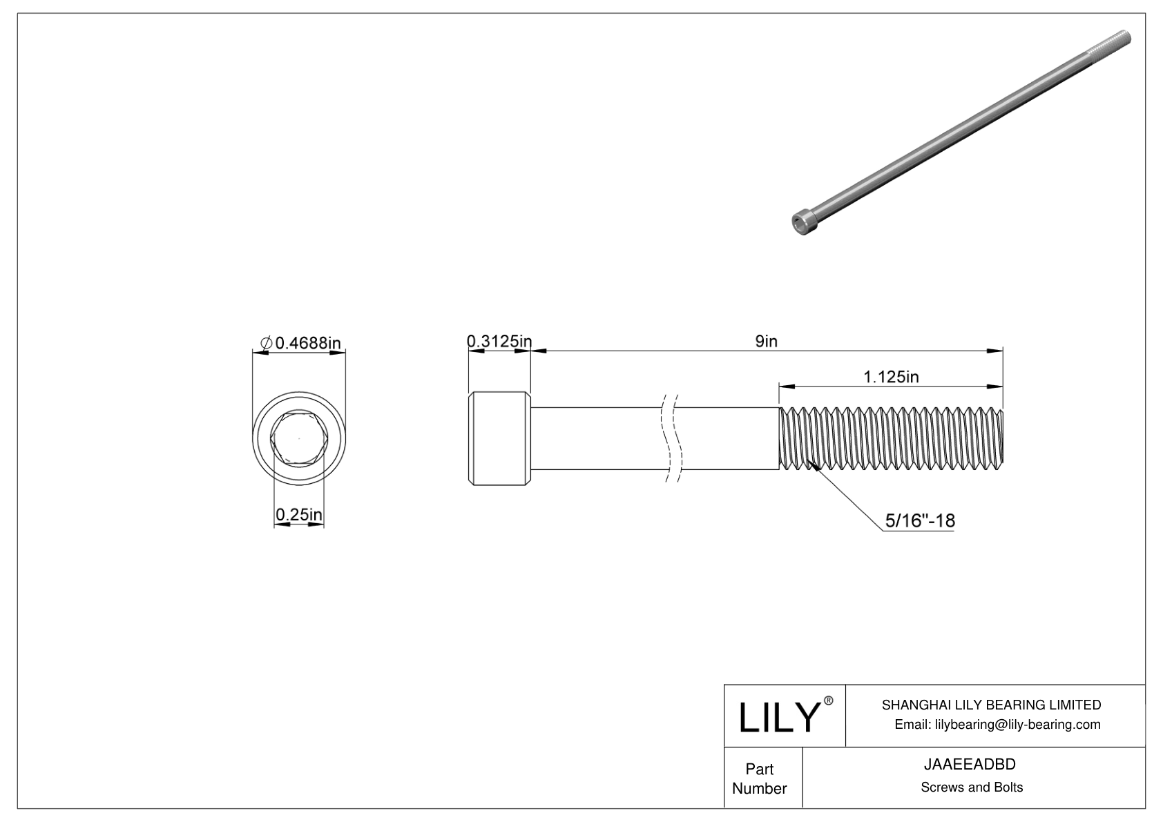 JAAEEADBD Alloy Steel Socket Head Screws cad drawing