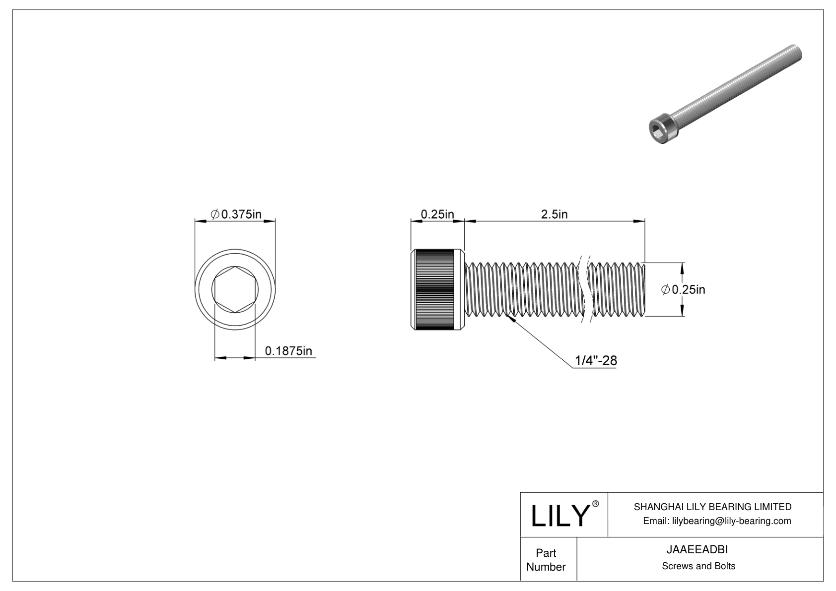 JAAEEADBI Alloy Steel Socket Head Screws cad drawing