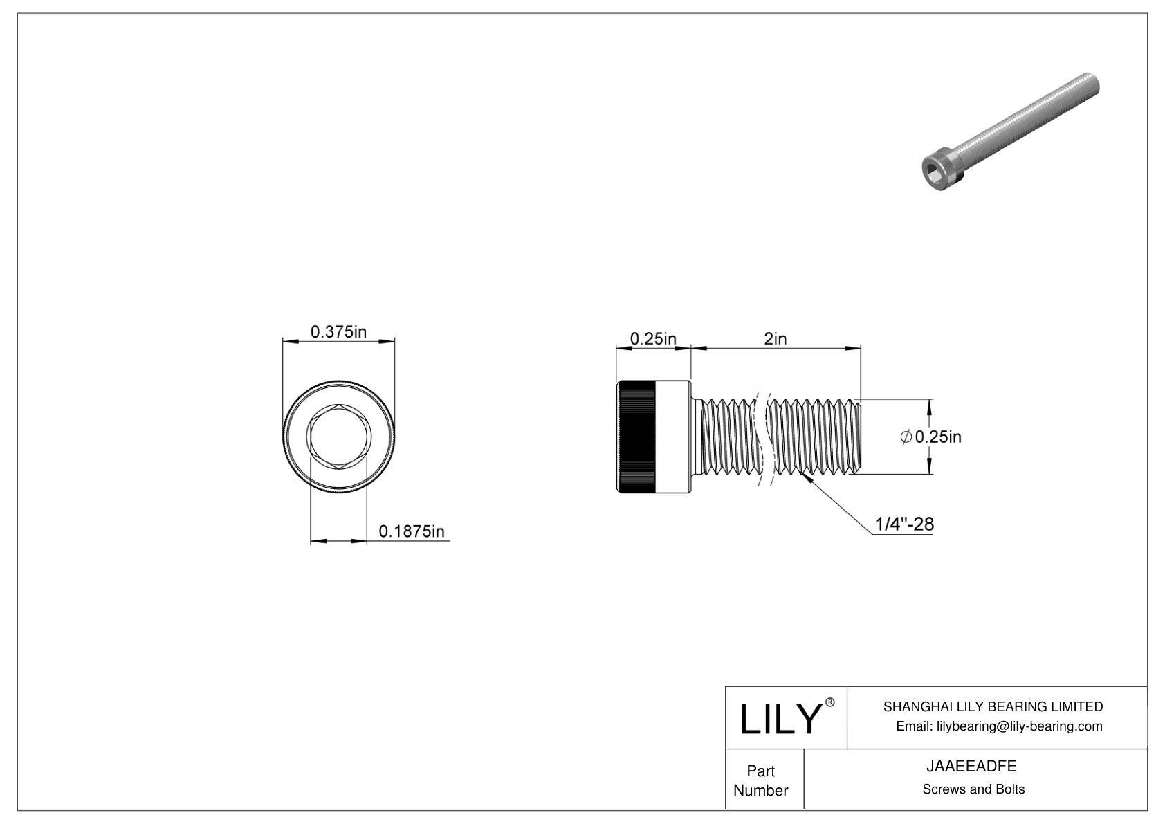 JAAEEADFE Alloy Steel Socket Head Screws cad drawing