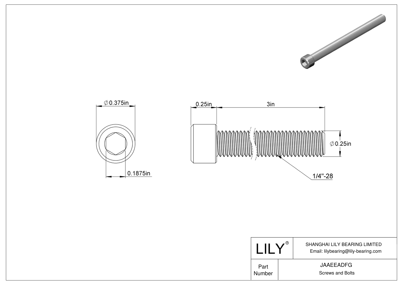 JAAEEADFG Alloy Steel Socket Head Screws cad drawing