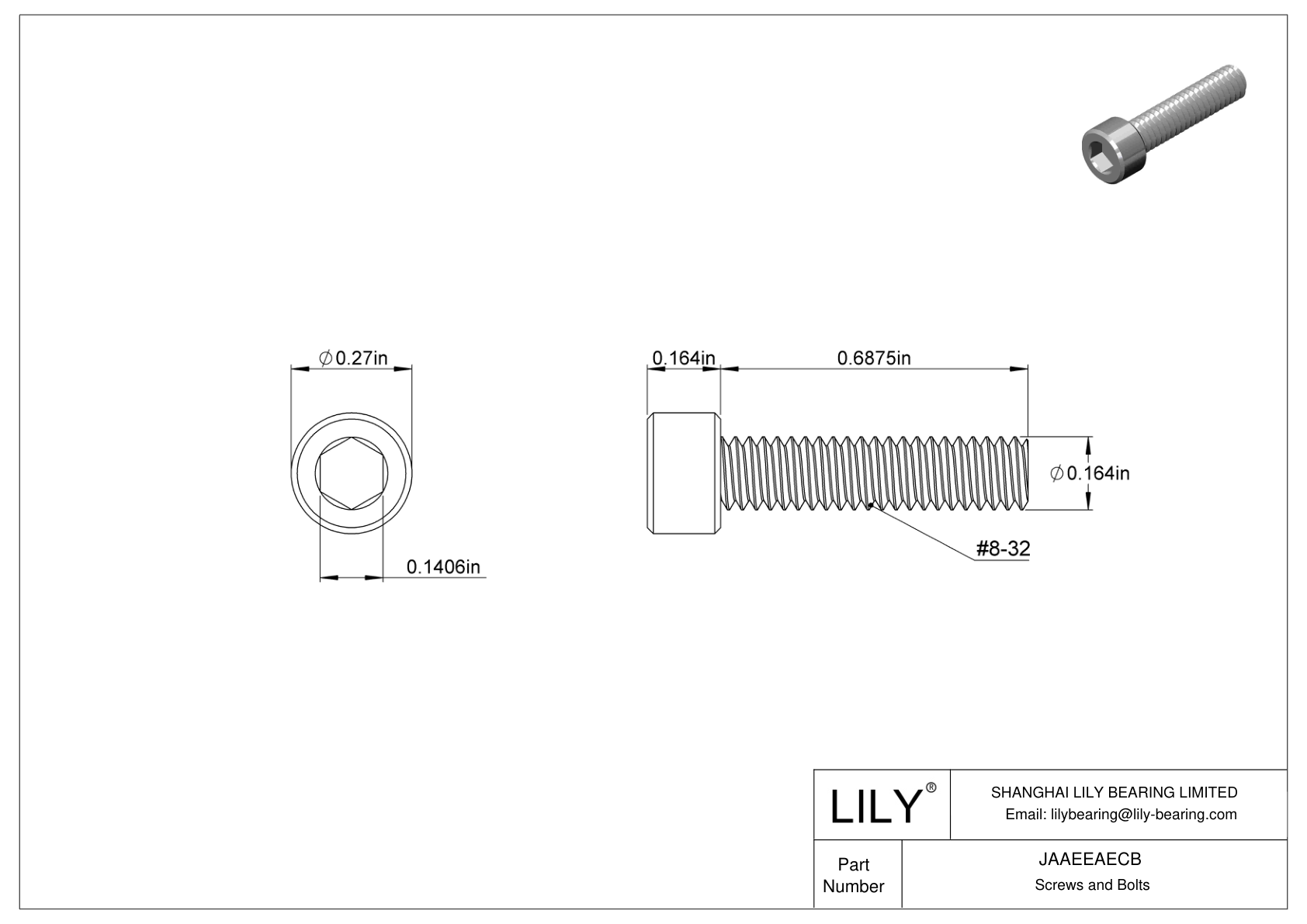 JAAEEAECB Alloy Steel Socket Head Screws cad drawing