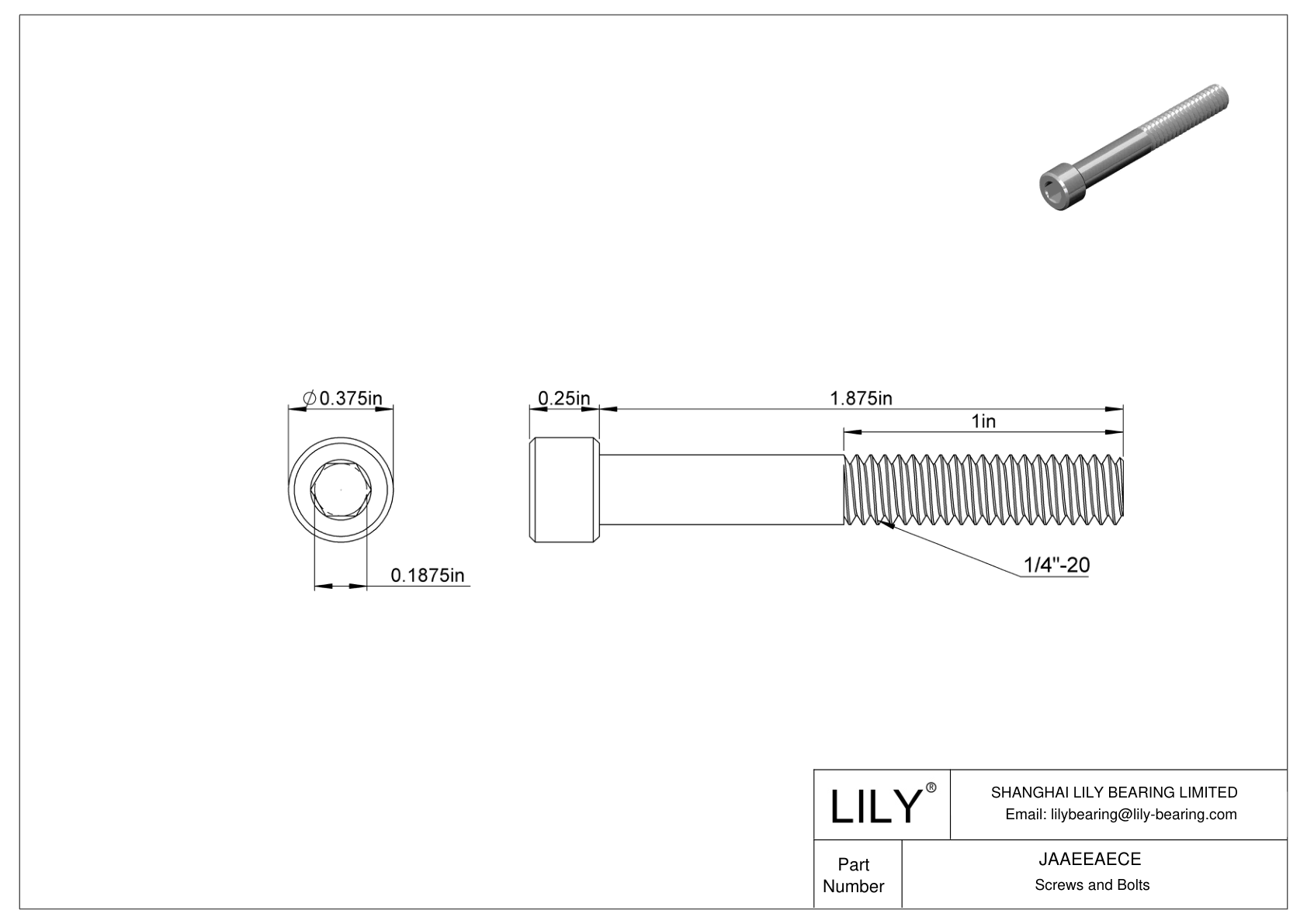 JAAEEAECE Alloy Steel Socket Head Screws cad drawing