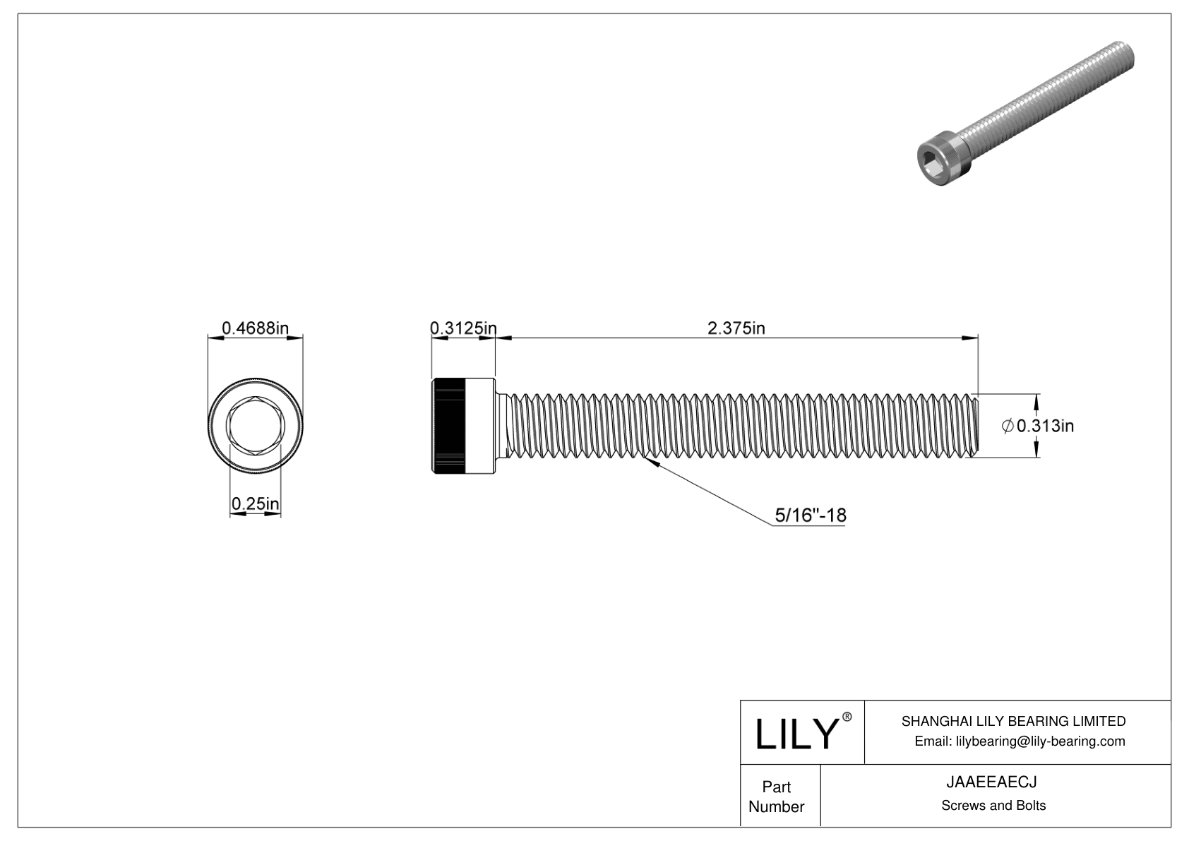 JAAEEAECJ Alloy Steel Socket Head Screws cad drawing