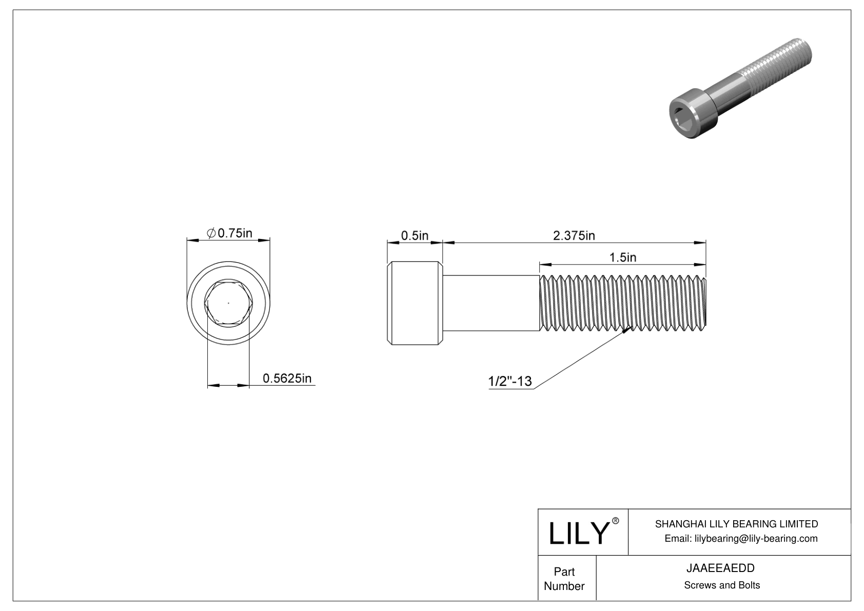 JAAEEAEDD Alloy Steel Socket Head Screws cad drawing