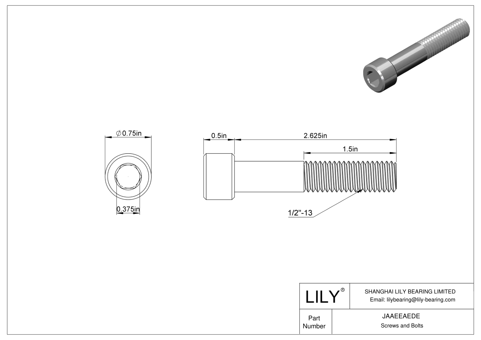 JAAEEAEDE Alloy Steel Socket Head Screws cad drawing