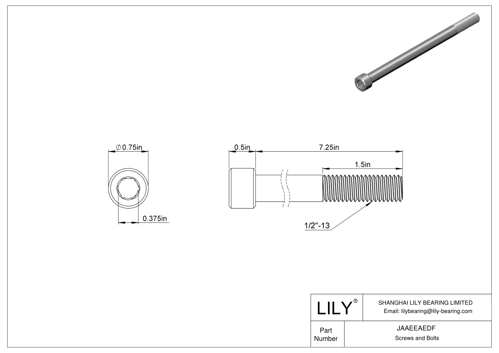 JAAEEAEDF Alloy Steel Socket Head Screws cad drawing