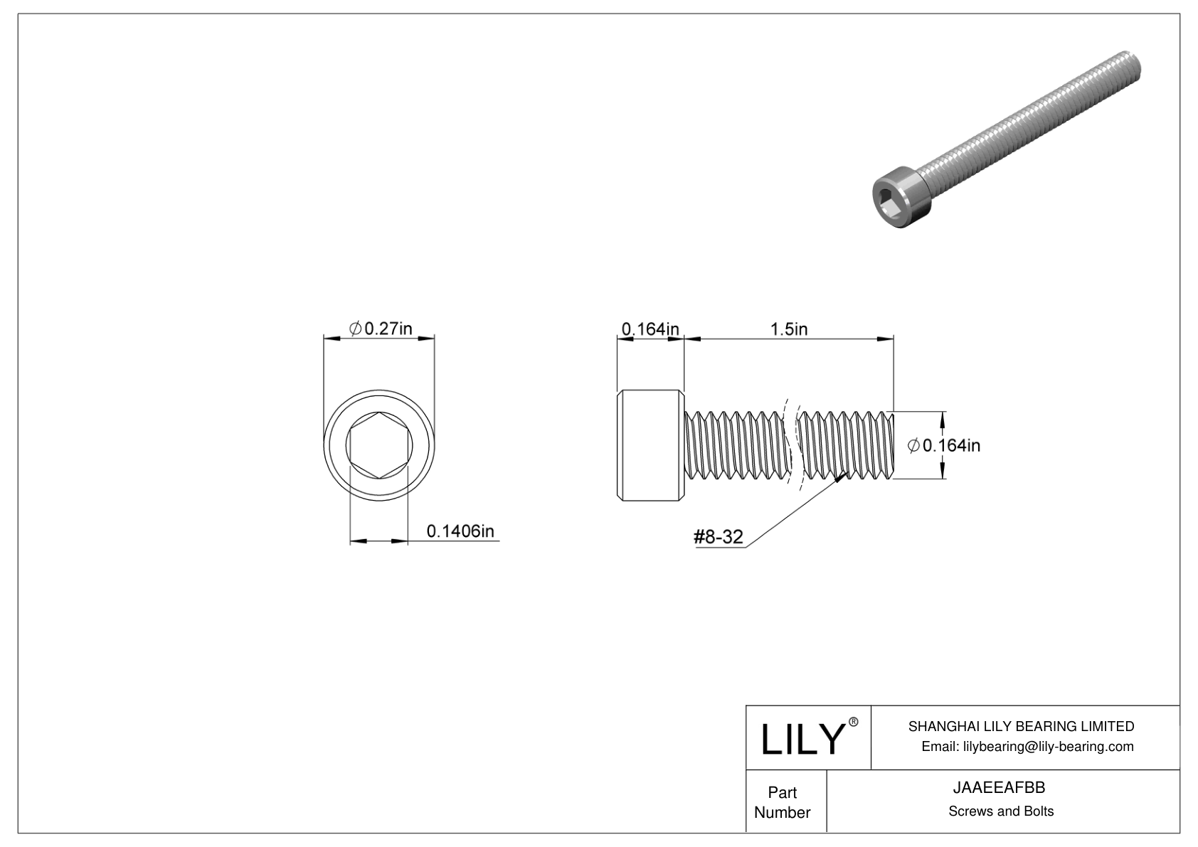 JAAEEAFBB Alloy Steel Socket Head Screws cad drawing