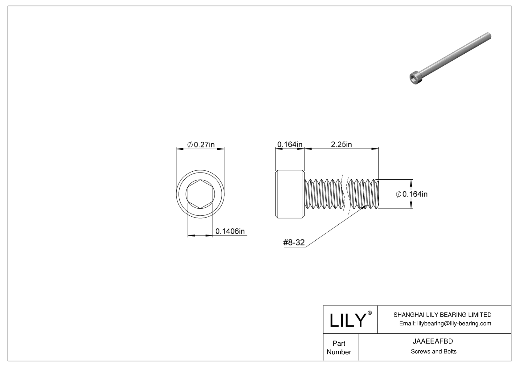 JAAEEAFBD Alloy Steel Socket Head Screws cad drawing