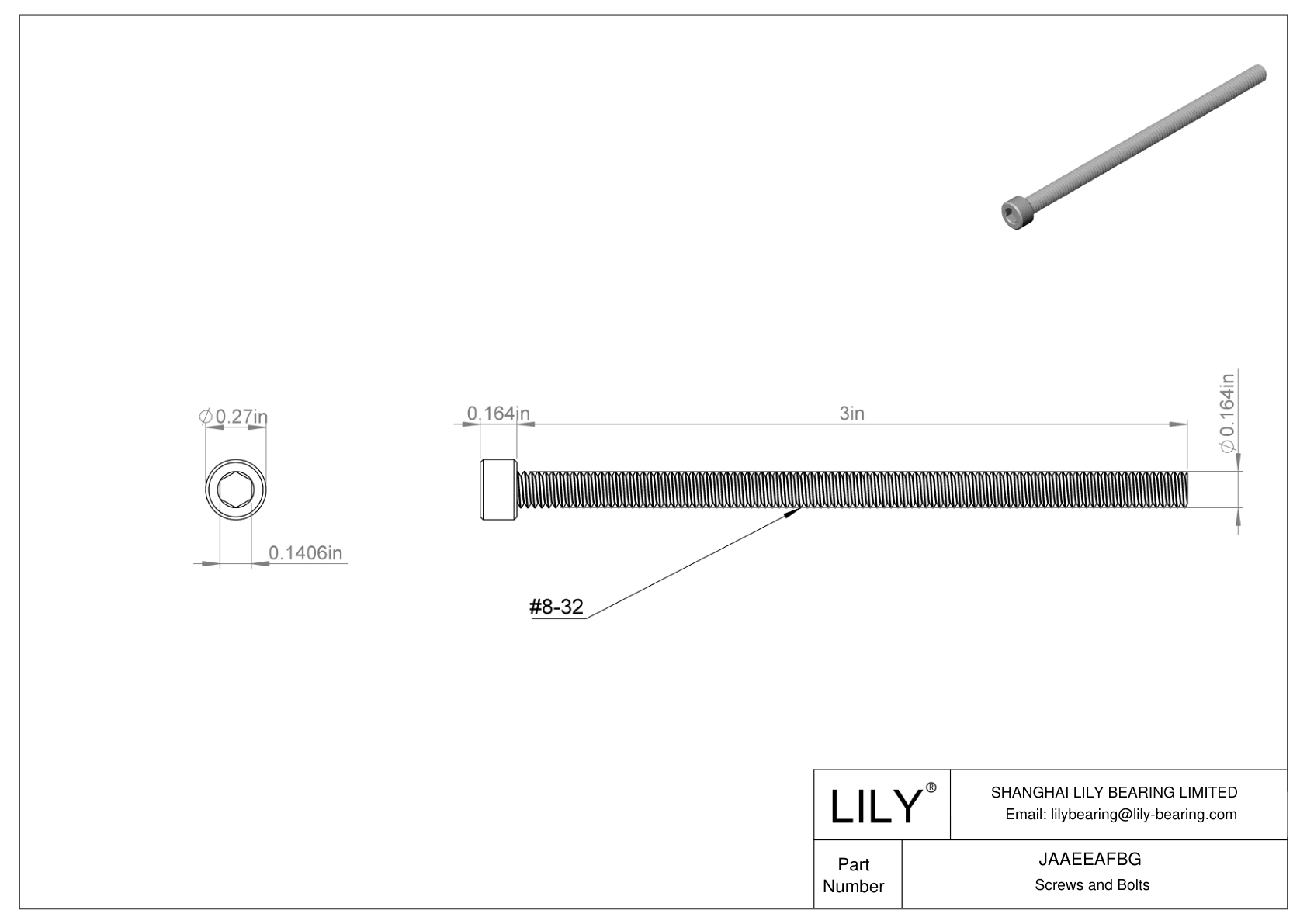 JAAEEAFBG Alloy Steel Socket Head Screws cad drawing