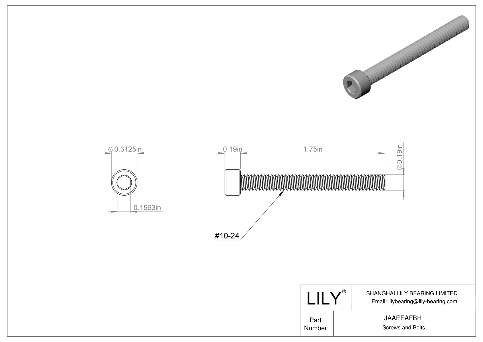 JAAEEAFBH Alloy Steel Socket Head Screws cad drawing