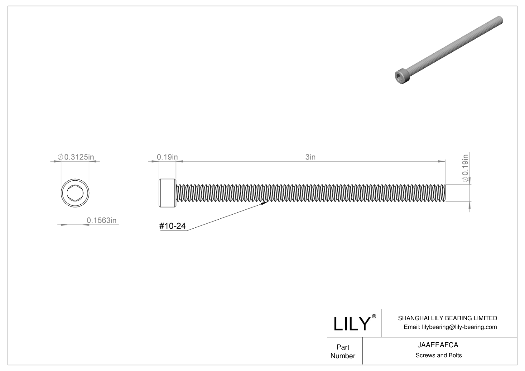 JAAEEAFCA Alloy Steel Socket Head Screws cad drawing