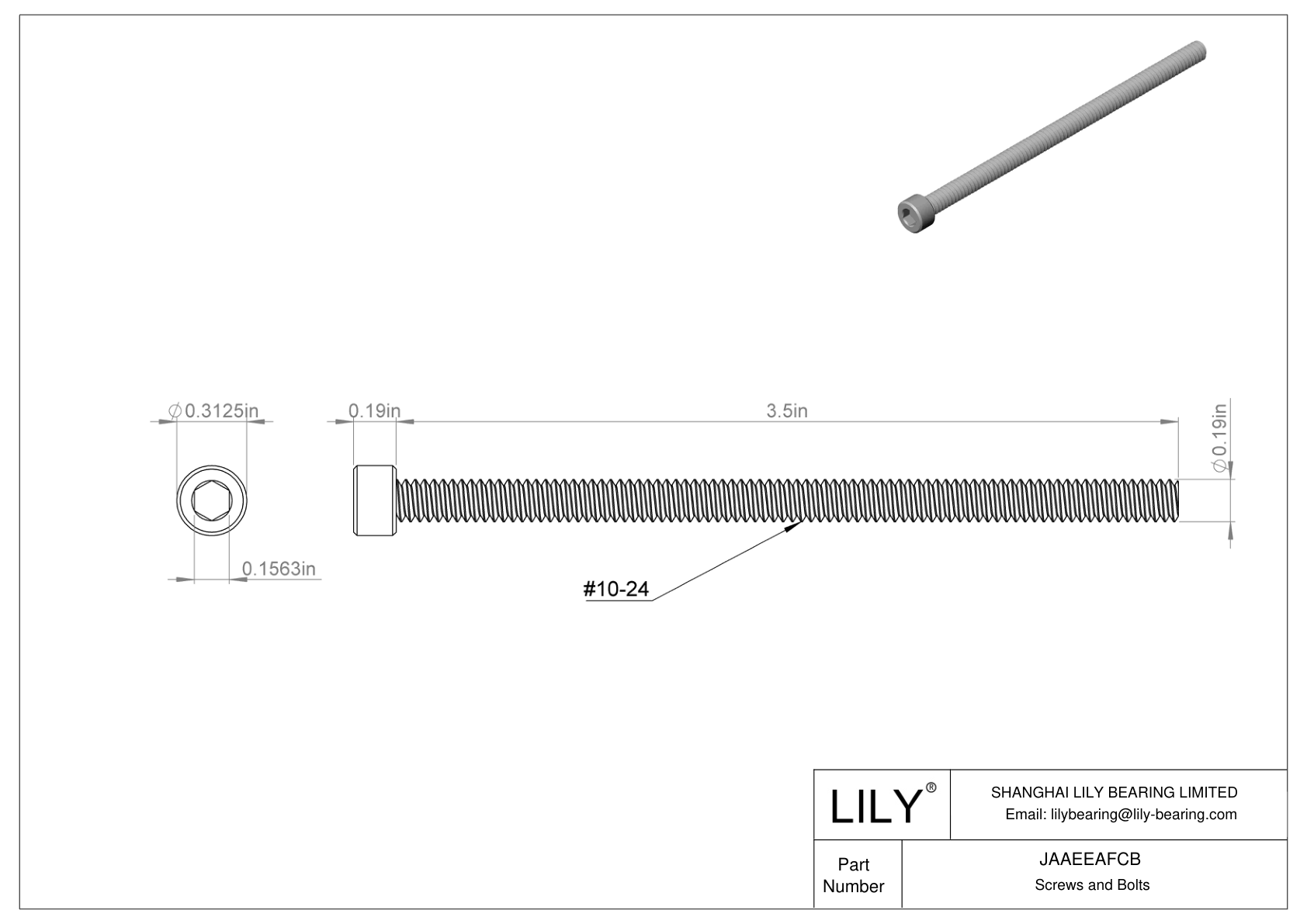 JAAEEAFCB Alloy Steel Socket Head Screws cad drawing