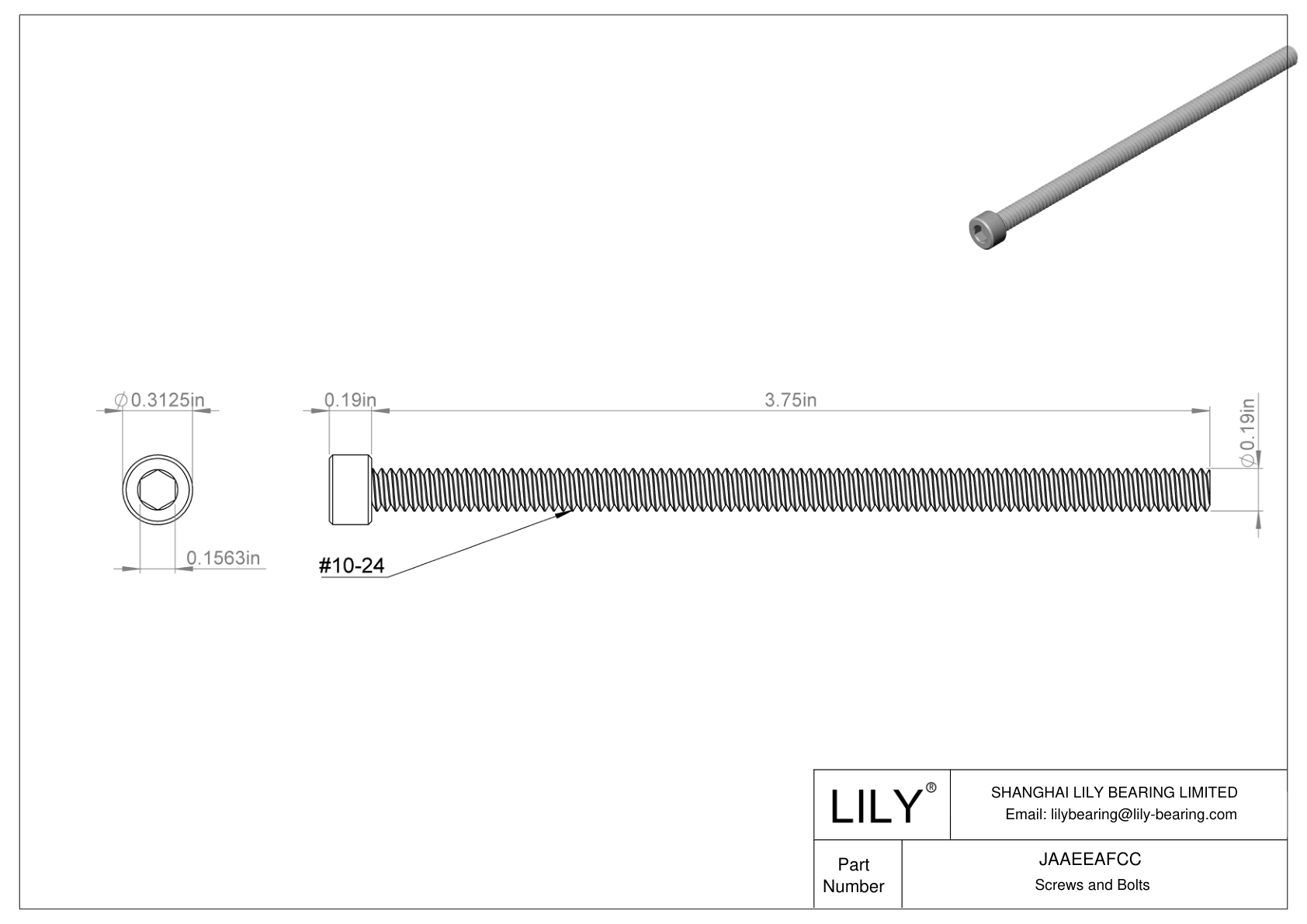 JAAEEAFCC Alloy Steel Socket Head Screws cad drawing