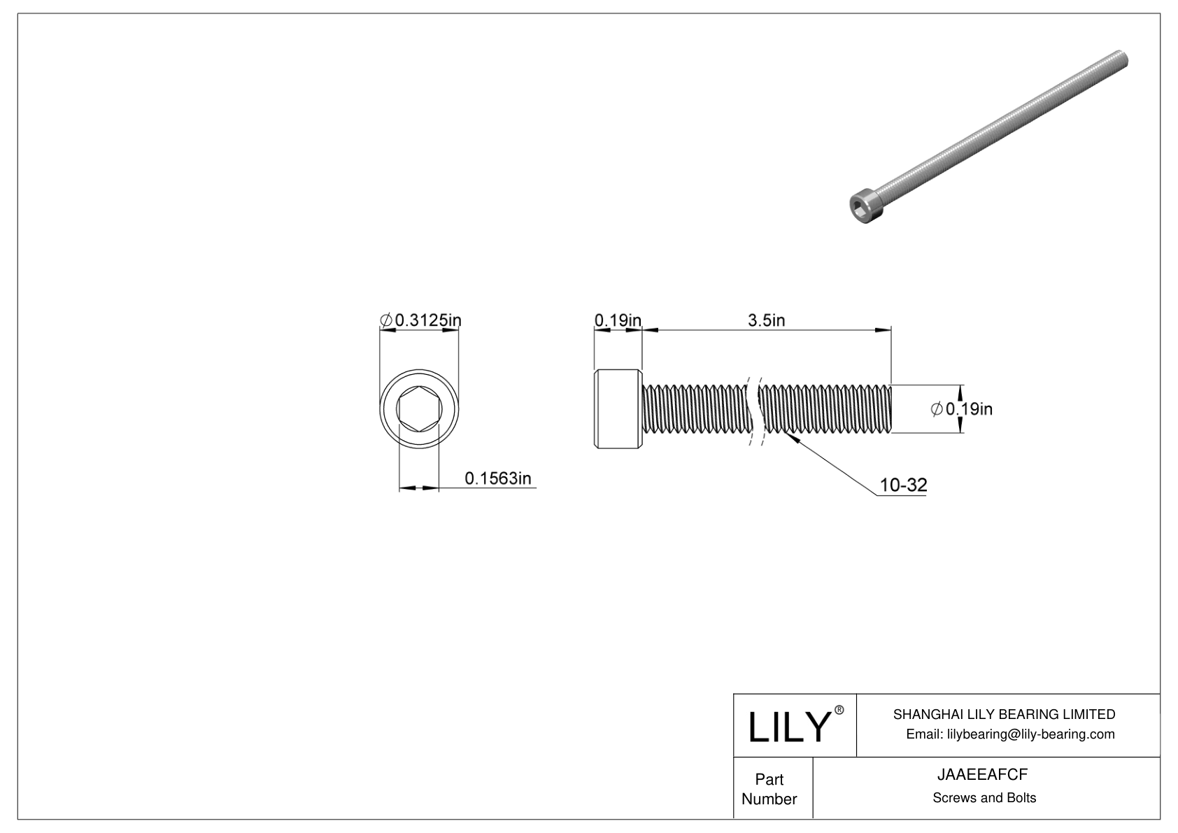 JAAEEAFCF Alloy Steel Socket Head Screws cad drawing